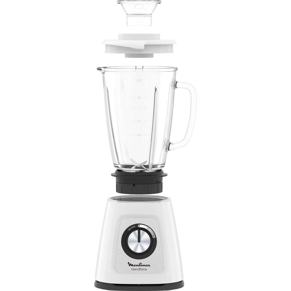 Moulinex LM4351 Frullatore da Tavolo 800 W, Caraffa in Vetro 1,75 L, 6 Lame Powelix, Tritaghiaccio, Rosso