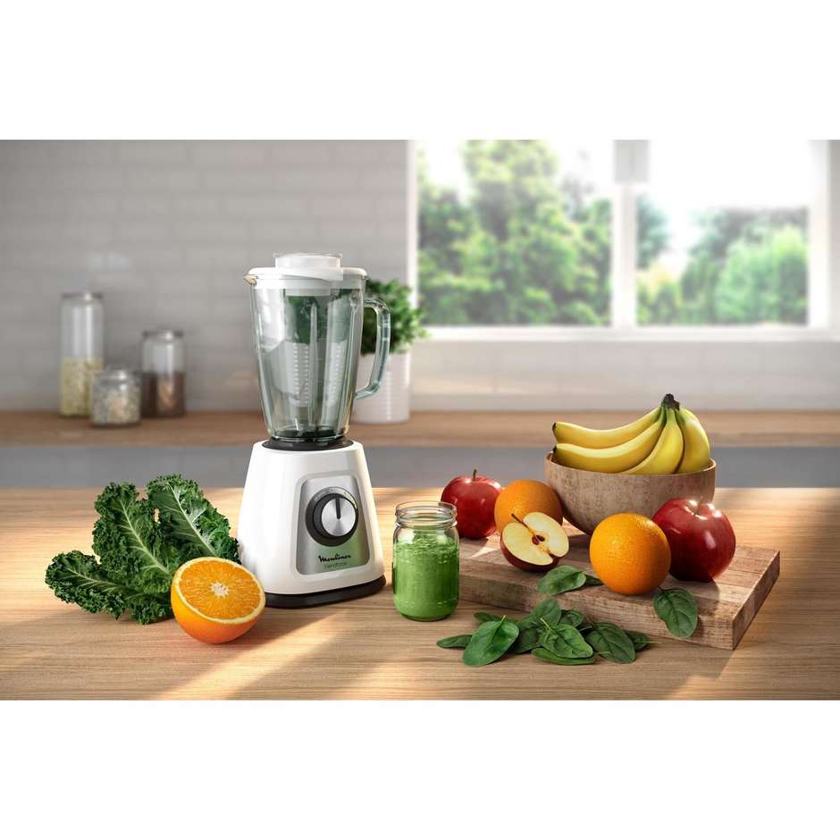 Moulinex LM4351 Frullatore da Tavolo 800 W, Caraffa in Vetro 1,75 L, 6 Lame Powelix, Tritaghiaccio, Rosso
