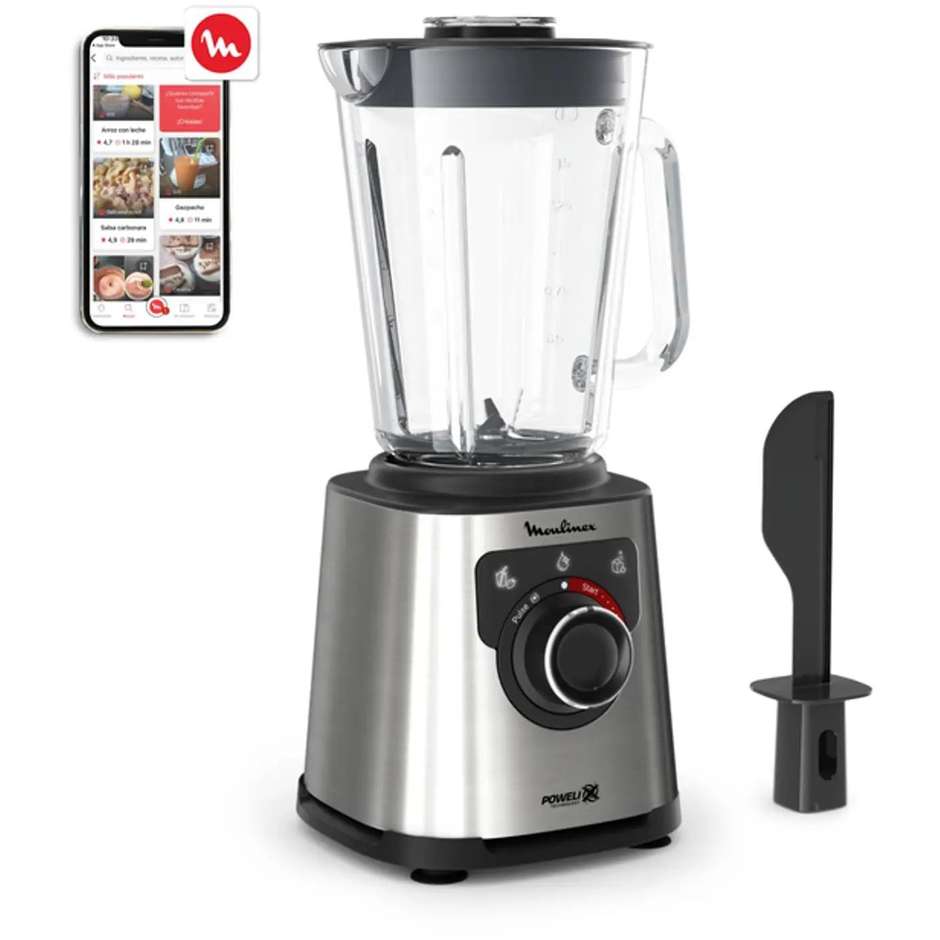 Moulinex LM871D Frullatore da Tavolo PerfectMix 1200 W, Vaso Vetro 2 L (1,5 L Utili), Acciaio Inossidabile e Grigio