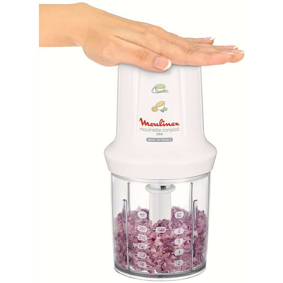 Moulinex Moulinette Compact DJ3001 Tritatutto Elettrico 270 W Ciotola 0,25 L Sistema a Pressione Bianco