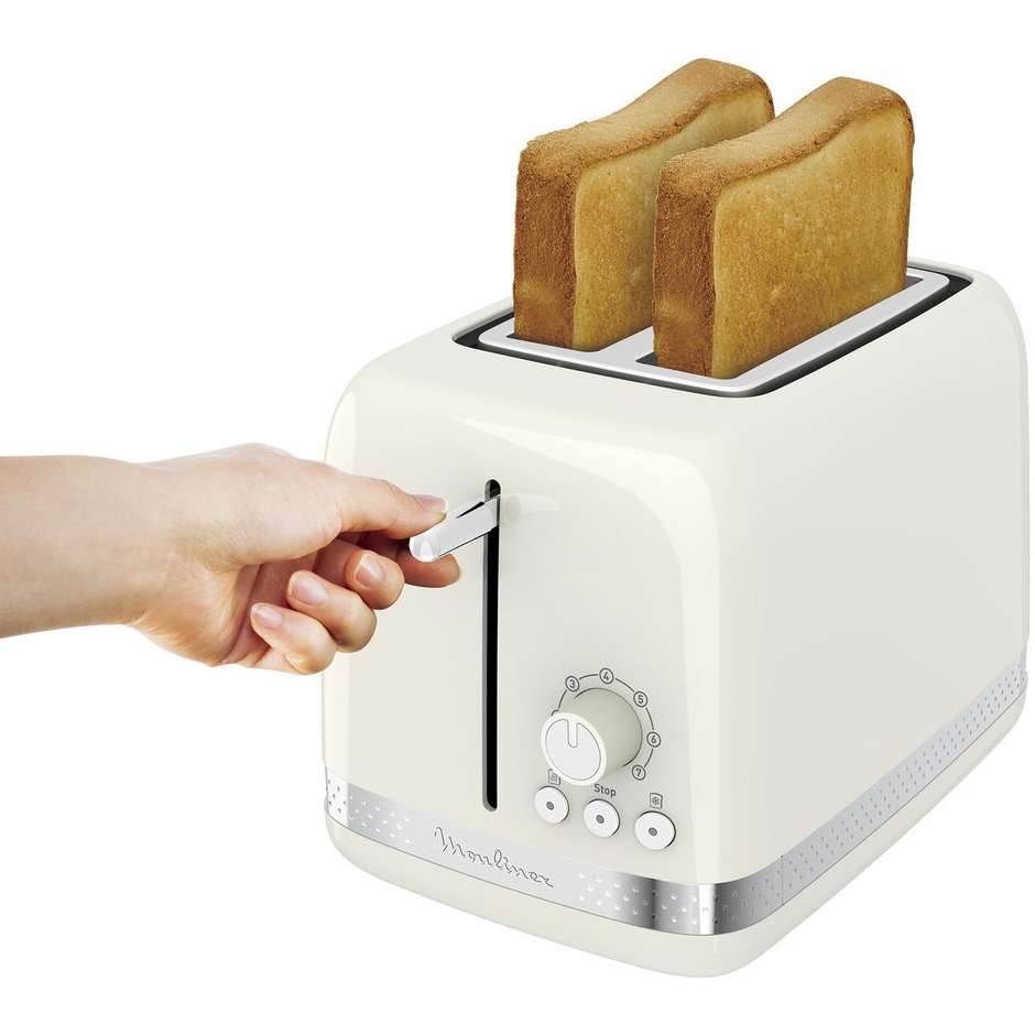Moulinex Principio 3 LT300A10 Tostapane 2 Fette 850W con Pinze in Acciaio Inox Avorio e Crema