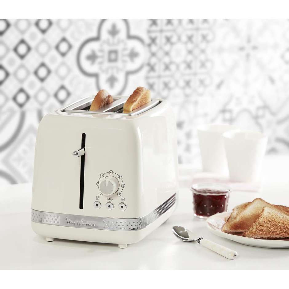 Moulinex Principio 3 LT300A10 Tostapane 2 Fette 850W con Pinze in Acciaio Inox Avorio e Crema