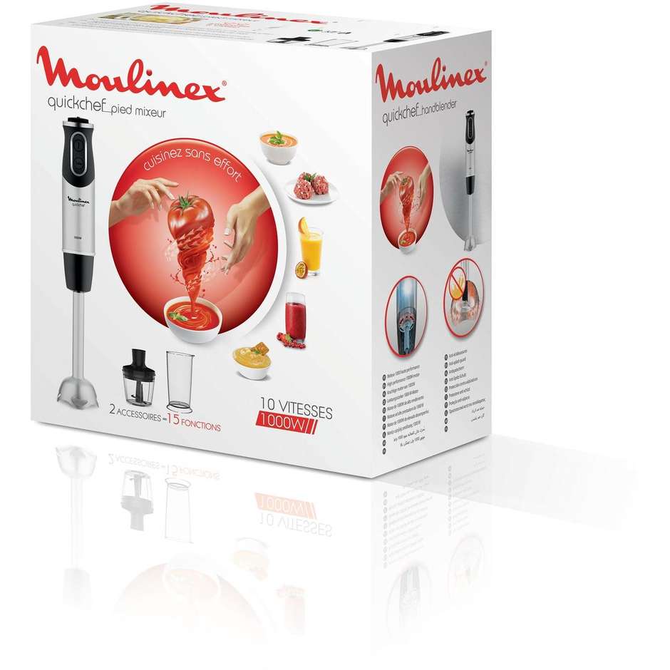 Moulinex Quickchef DD6578 Frullatore ad Immersione 1000 W 10 Velocità Lame Powelix Tritatutto e Frusta