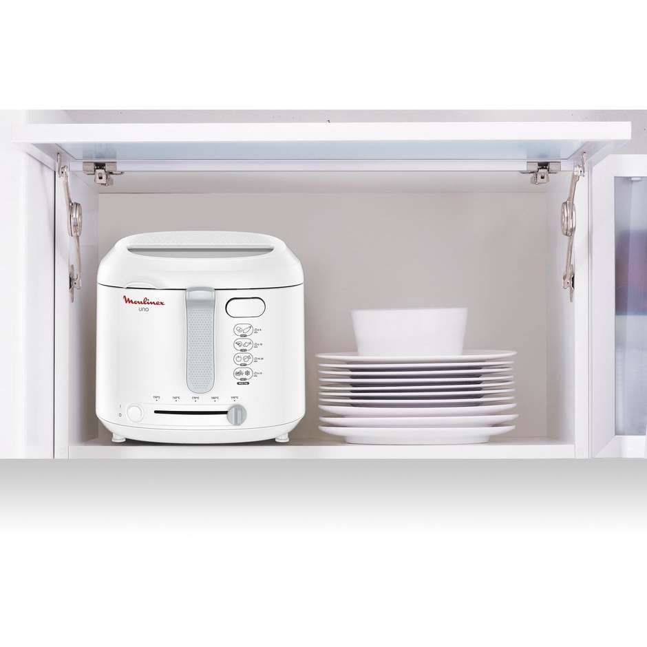 Moulinex Uno AF2031 Friggitrice Tradizionale a Bagno d'Olio 1 kg 1600 W con Coperchio a Rilascio Automatico Bianco