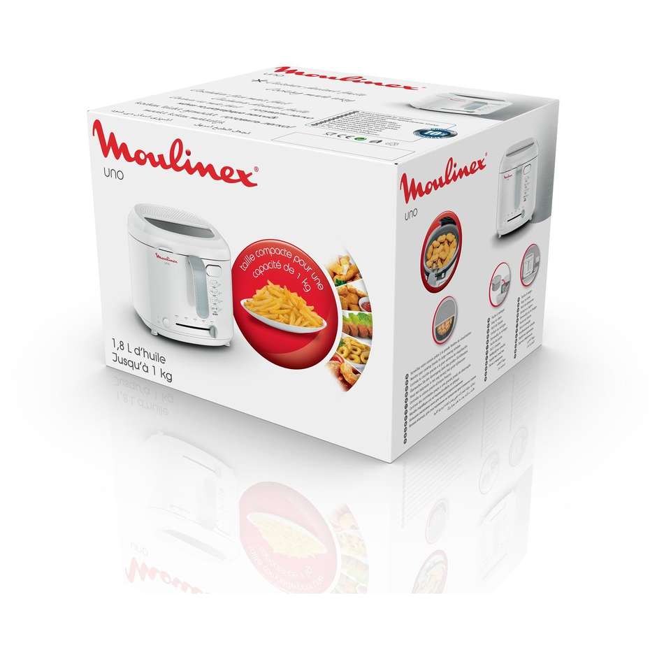 Moulinex Uno AF2031 Friggitrice Tradizionale a Bagno d'Olio 1 kg 1600 W con Oblò Trasparente Bianco