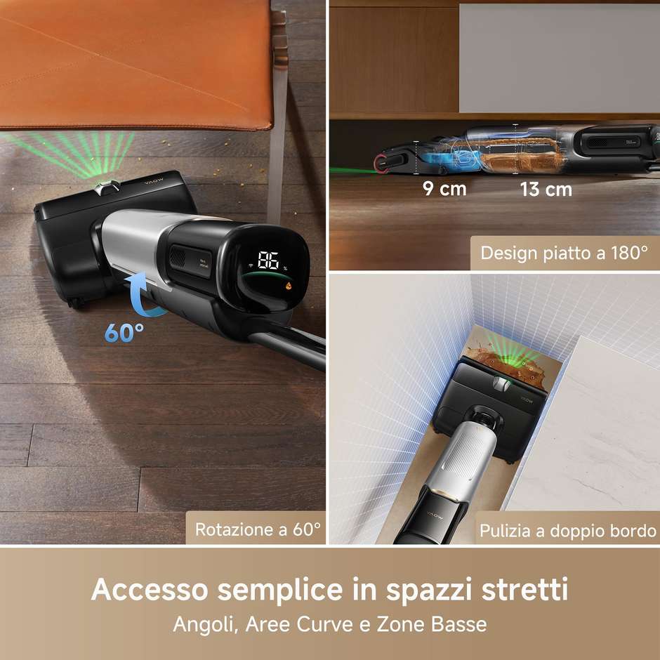 MOVA X4 Pro Aspirapolvere Lavapavimenti Cordless 450 W 20000 Pa Serbatoi 0,76/0,73 L Nero e Grigio