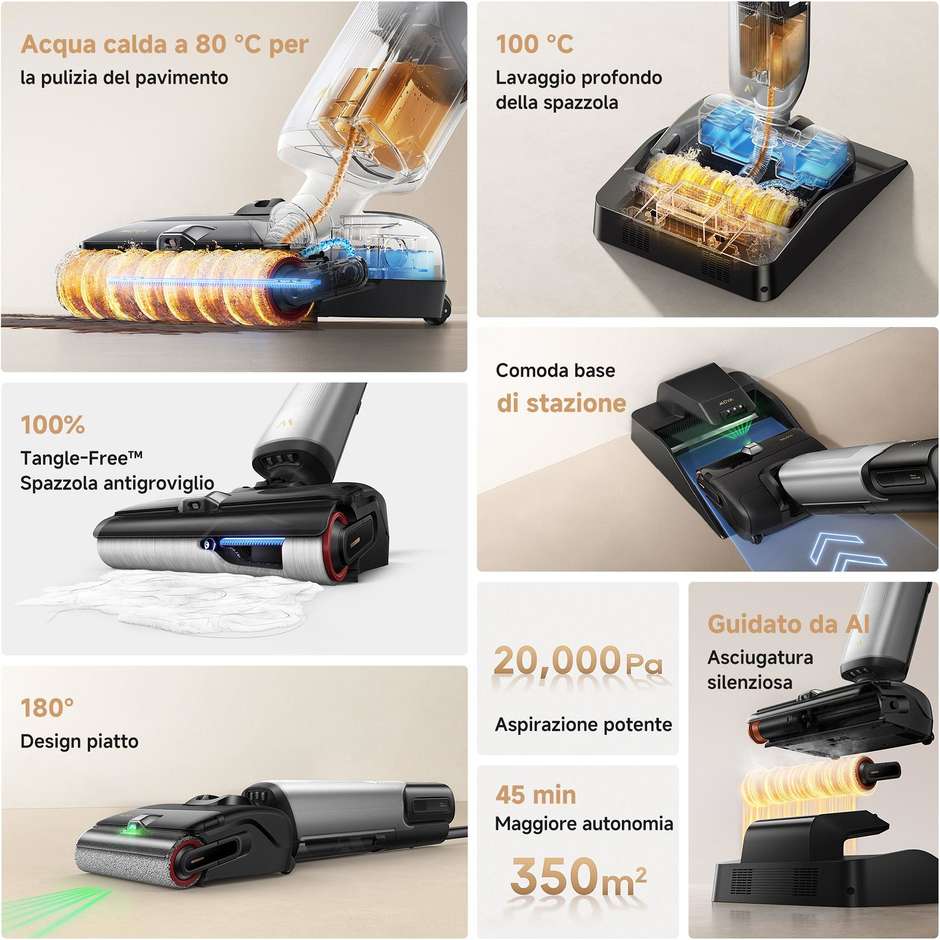 MOVA X4 Pro Lavapavimenti Cordless 450W Aspirazione 20000Pa Batteria 5Ah Serbatoio 0,76L Nero