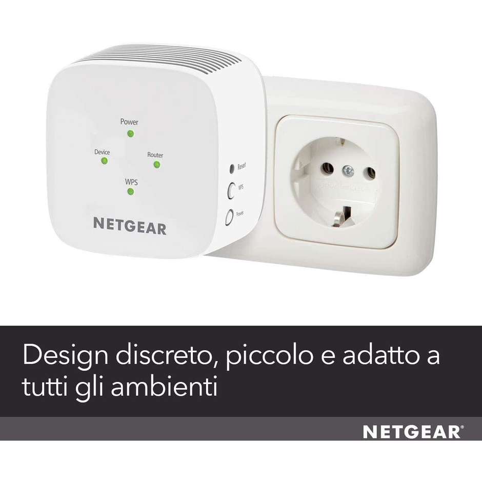 NETGEAR EX3110 Ripetitore Wi-Fi Dual Band AC750 Range Extender Compatto da Presa a Muro con FastLane - Bianco