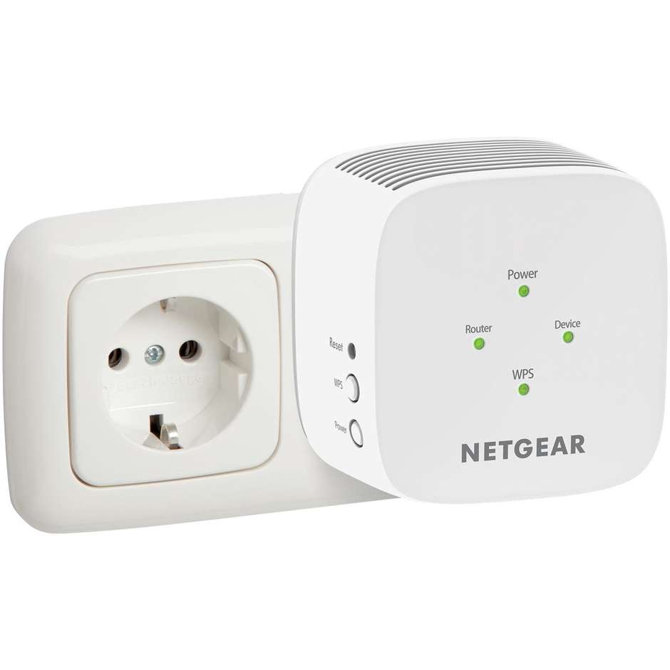 Netgear EX6110 Ripetitore Wi-Fi Range Extender AC1200 Dual Band Tecnologia FastLane Presa a Muro Bianco