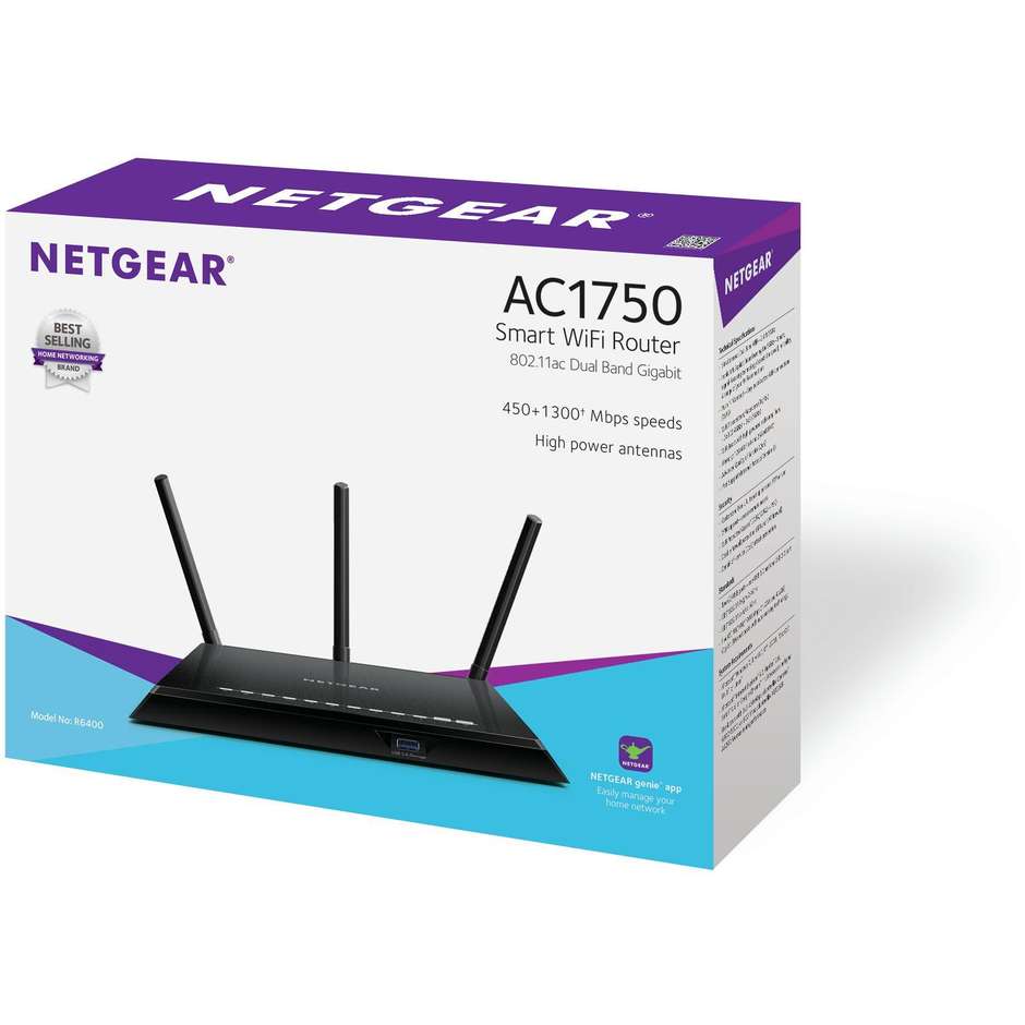 NETGEAR router R6400-100PES con tre antenne esterne 2.4/5 GHZ