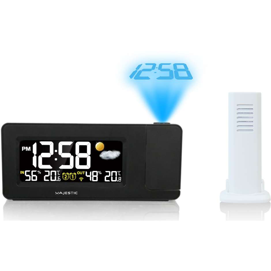 New Majestic WT249 Sveglia digitale con Meteo Temperature Interna/Esterna e Proiettore Colore Nero