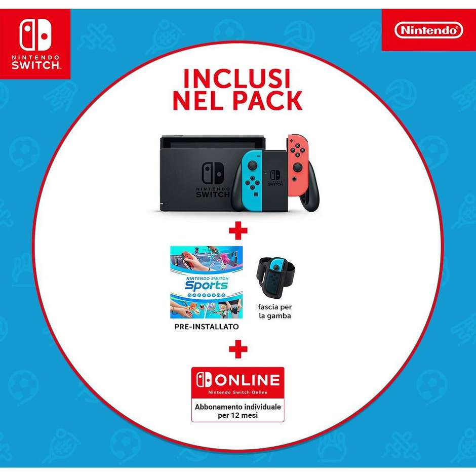 Nintendo 10014486 Console Switch+ Switch Sports+NSO 12m Pegi 7 Anni Colore Multicolore