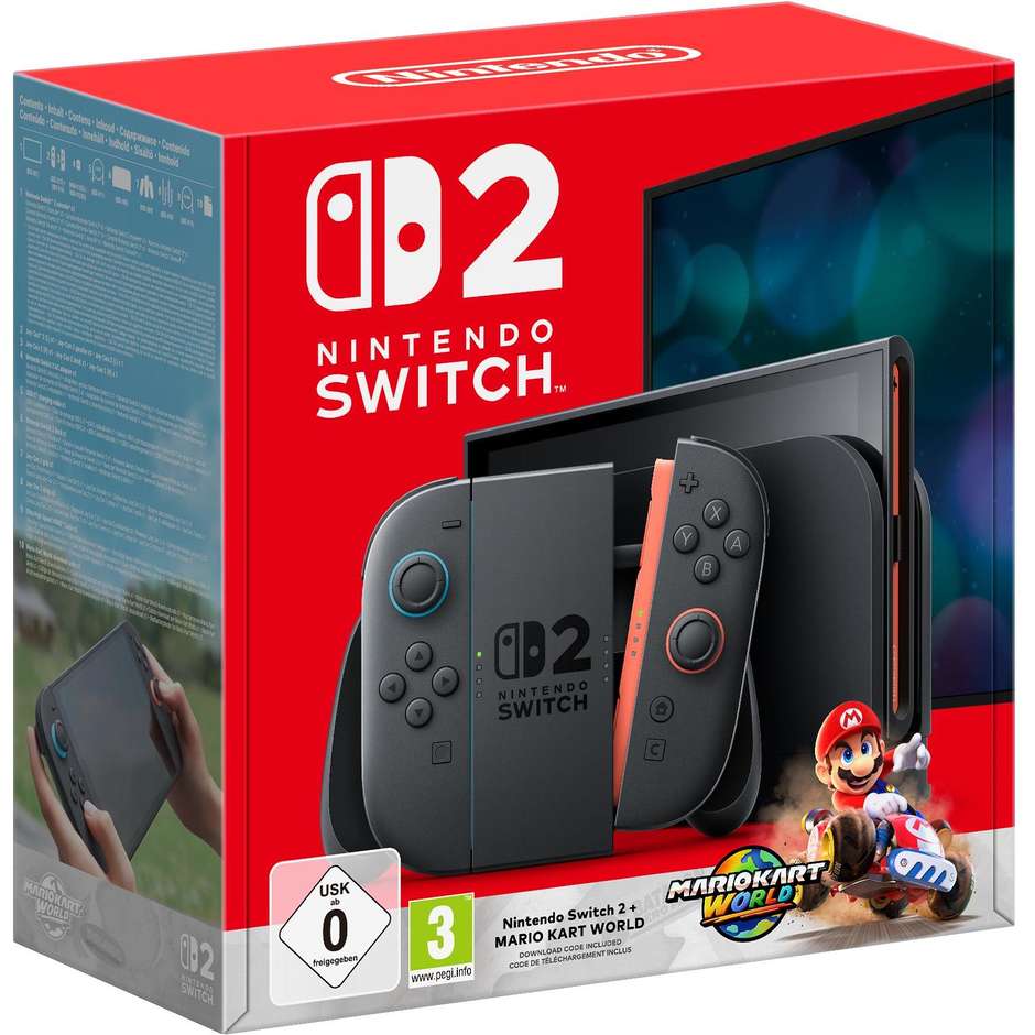 Nintendo Switch 2 con Mario Kart World Bundle (10015920) Console Portatile e da Salotto Schermo 7.9" LCD Touchscreen Memoria 256GB Flash Gioco Incluso Grigio e Colorato