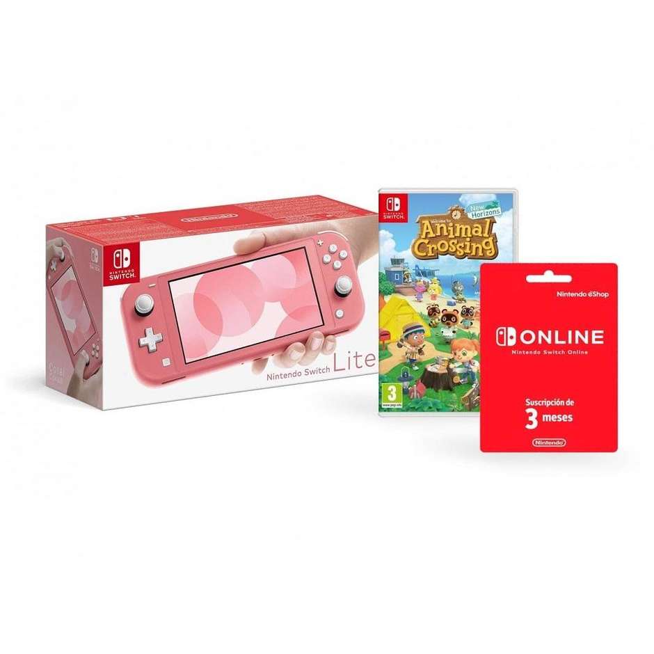 Nintendo Switch Lite Coral + Animal Crossing New Horizons + NSO 3 mesi colore rosa