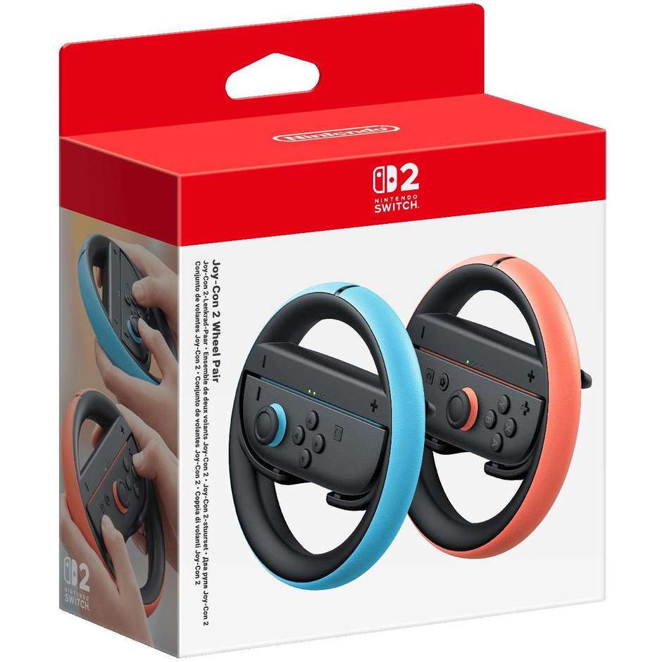 Nintendo Wheel Mod Coppia di Volanti per Controller (10015099) Accessorio di Guida per Joy-Con Nintendo Switch 2 Nero con Dettagli Blu e Rosso
