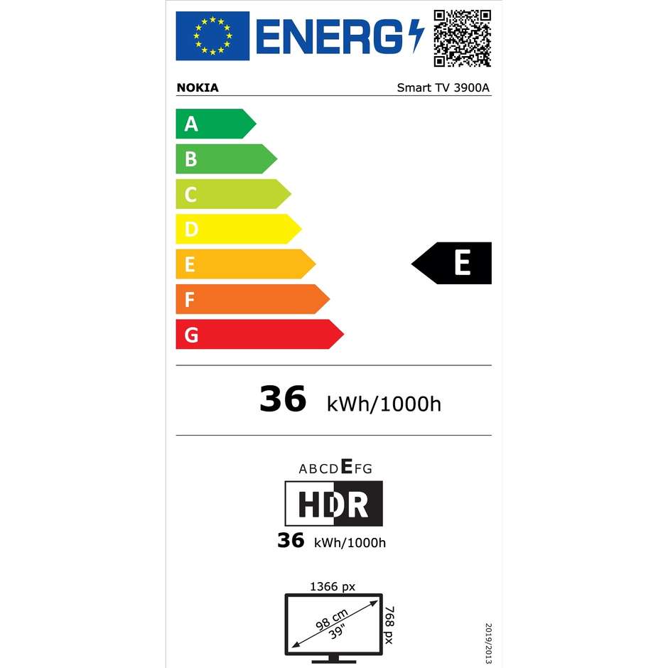 Nokia 3900A TV LED 39" HD Smart  TV Wi-Fi Android TV Classe E colore cornice nero