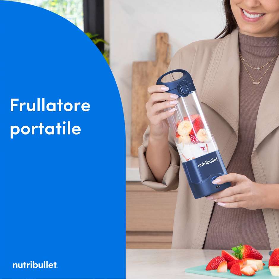 NutriBullet GO NBP003NBL Frullatore Portatile Ricaricabile USB-C Caraffa 375 ml Blu Navy