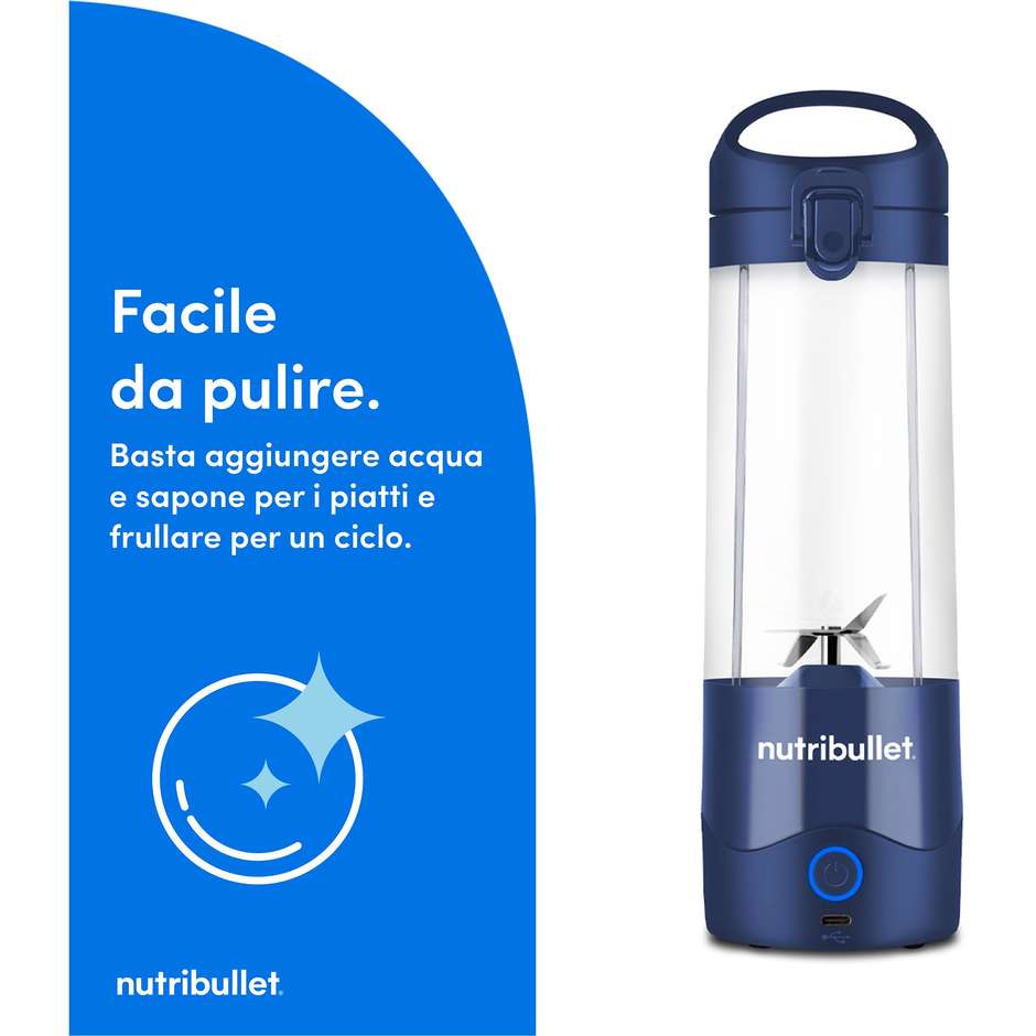 NutriBullet GO NBP003NBL Frullatore Portatile Ricaricabile USB-C Caraffa 375 ml Blu Navy
