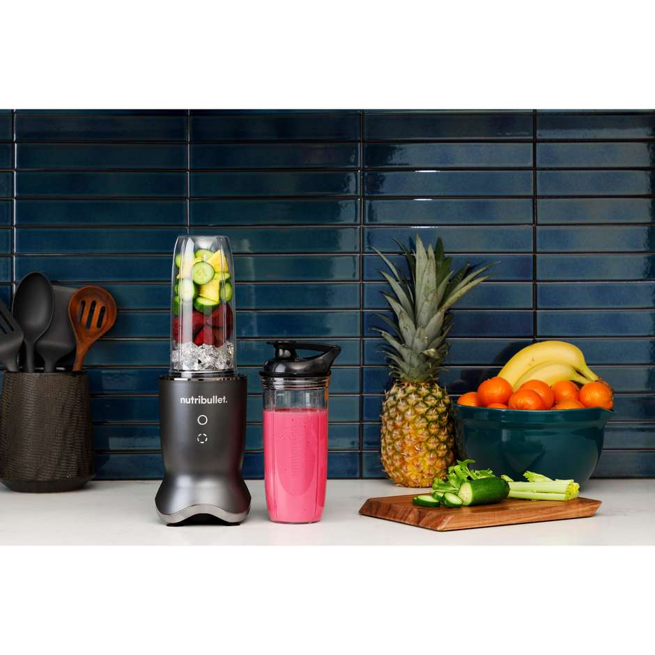 NutriBullet NB1206DGB Personal Blender 1200 W – Bicchieri Tritan 900 ml e 700 ml, 2 Velocità + Pulse, Nero/Trasparente