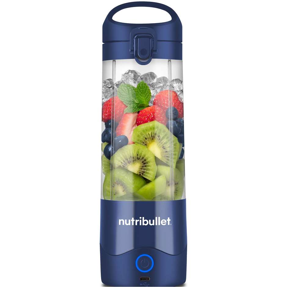 NutriBullet NBP003NBL Frullatore Portatile a Batteria USB-C, Caraffa Tritan 475 ml, Lame Acciaio Inox, Blu