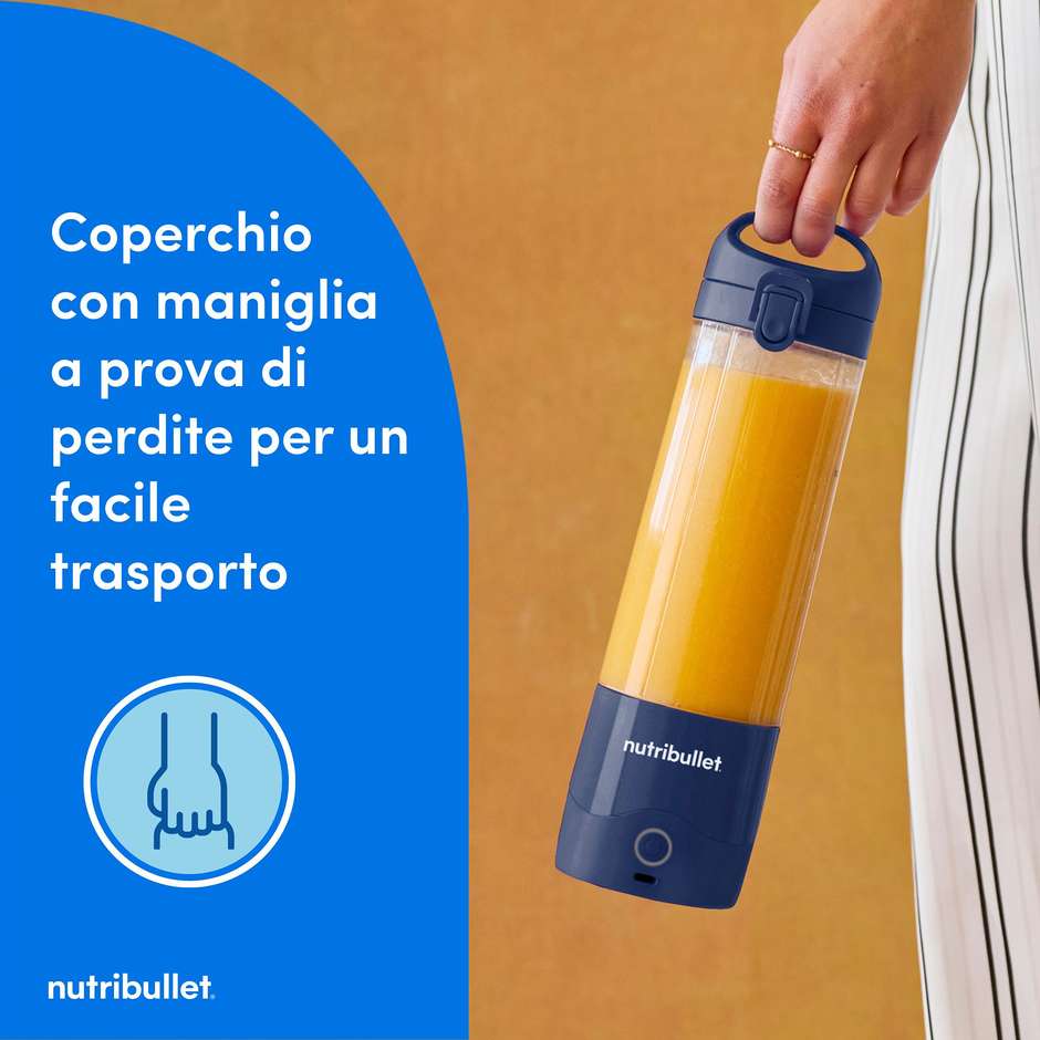 NutriBullet Portable NBP003NBL Frullatore Ricaricabile USB-C 475ml con Lame a 4 Punte Blu Marino