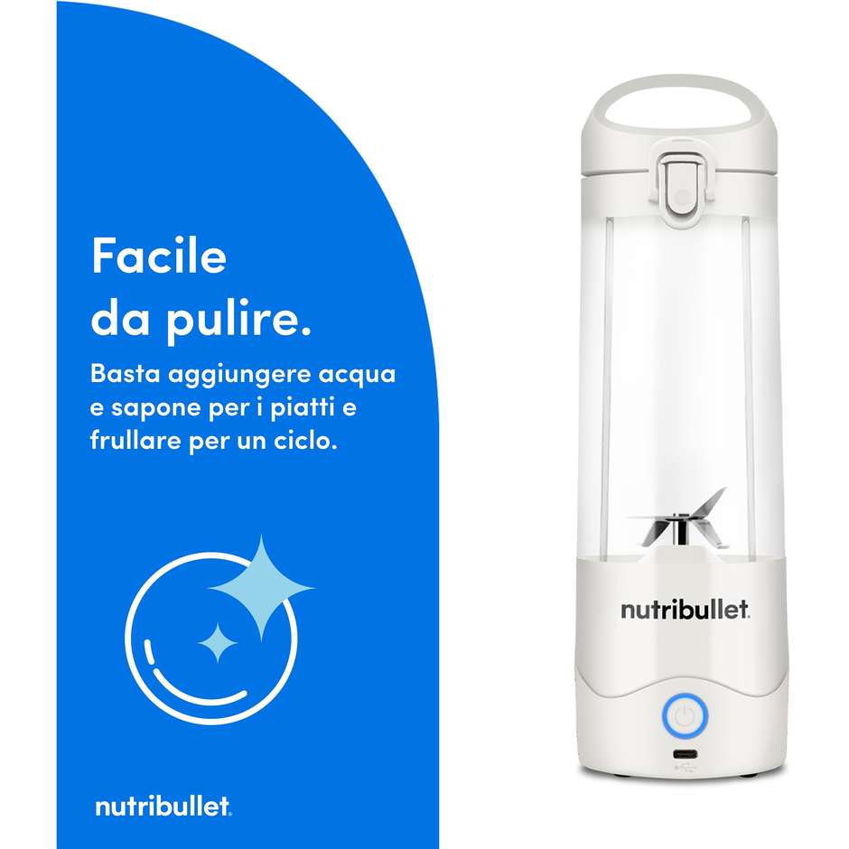 NutriBullet Portable NBP003W frullatore portatile bianco USB-C, contenitore 475 ml