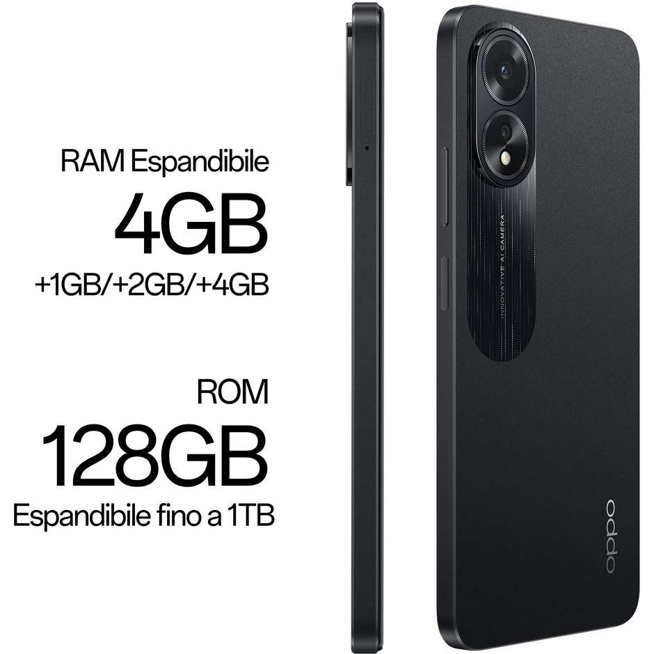 Oppo A18 Smartphone 6,56" HD+ Ram 4 Gb Memoria 128 Gb Android colore nero