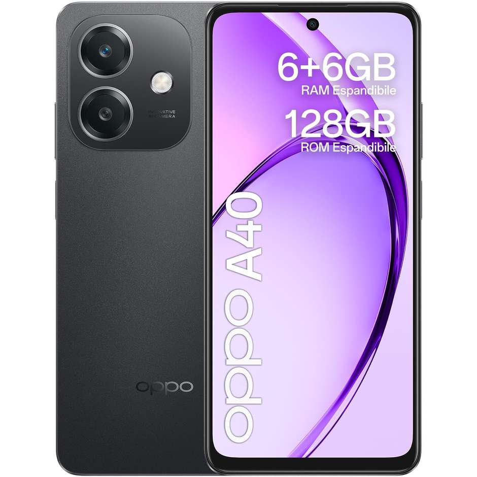 OPPO A40 Smartphone 6.67” RAM 12 GB Memoria 128 GB Android 14 Colore Sparkle Black