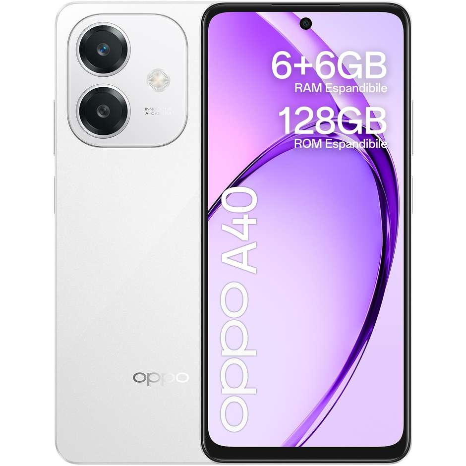 OPPO A40 Smartphone 6.67” RAM 12 GB Memoria 128GB Android 14 Colore Starlight White