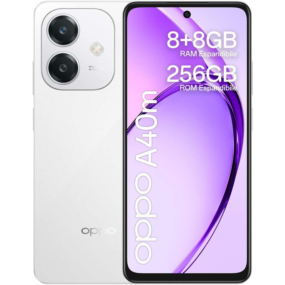 OPPO A40M Smartphone 6.67” RAM 16 GB Memoria 256 Gb Android 14 Colore Starlight White