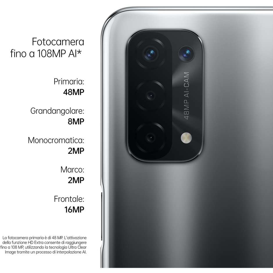 Oppo A54 5G Smartphone 6,5" Full HD+ Ram 4 Gb Memoria 64 Gb Android colore Fluid Black