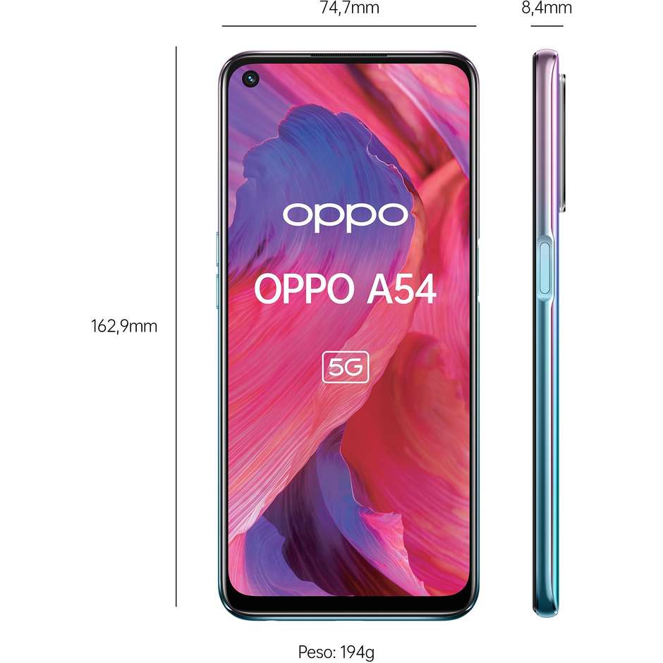 Oppo A54 5G Smartphone 6,5"Full HD+ Ram 4 Gb Memoria 64 Gb Android colore Fantastic Purple