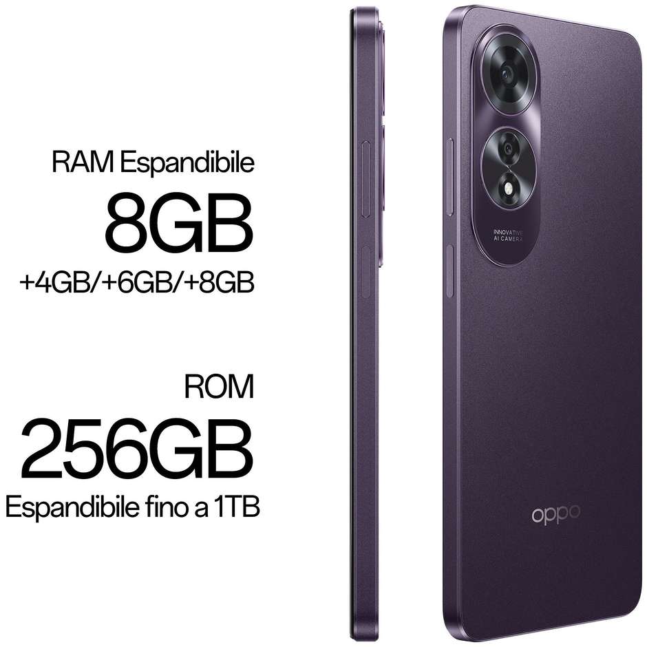 Oppo A60 Smartphone 6,67" FHD Ram 8 Gb Memoria 256 Gb Android colore viola