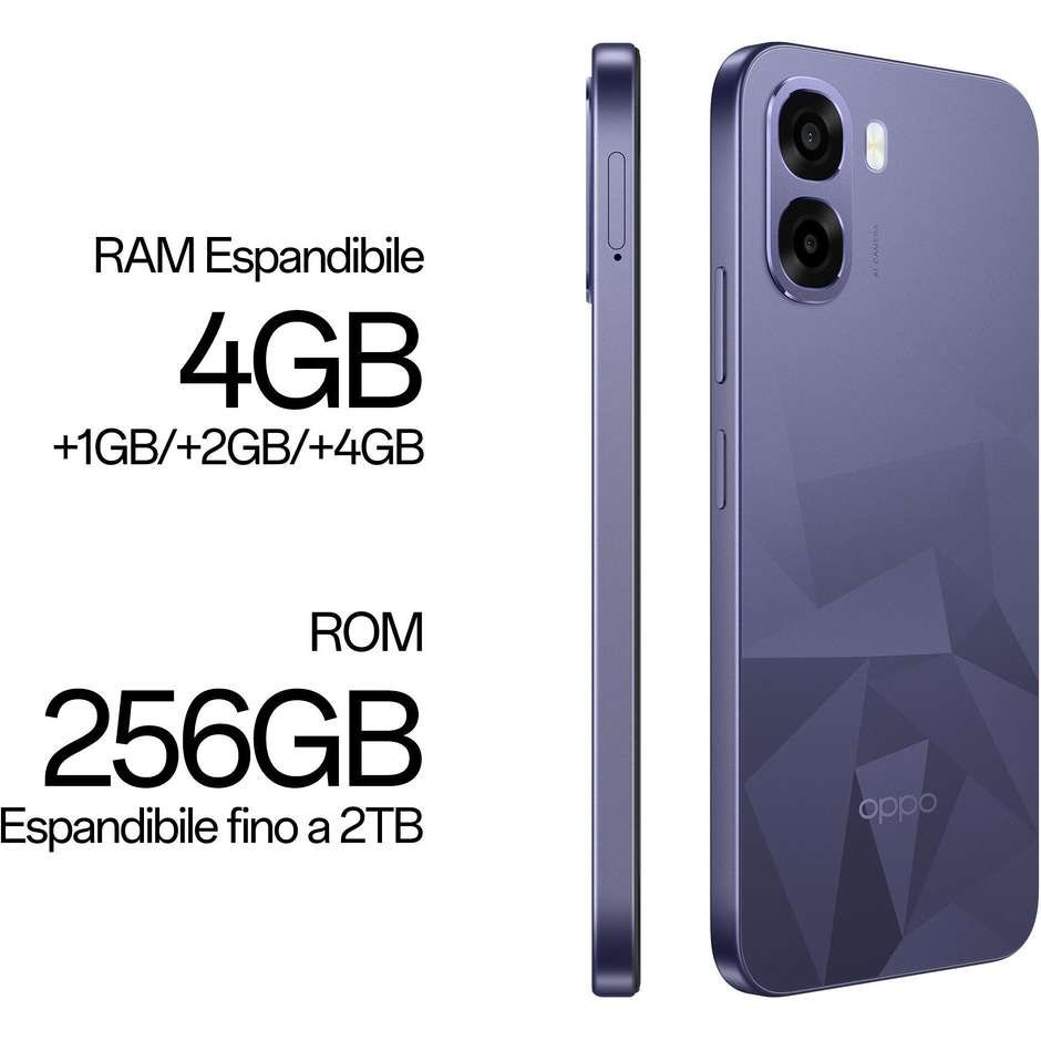 OPPO A6k Smartphone 17,1 cm (6.75") 120Hz 4 GB 256 GB Doppia SIM 5000 mAh Nero (Crystal Black)