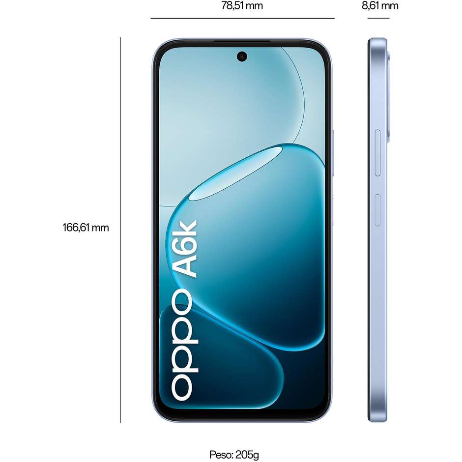 OPPO A6k Smartphone 6.75" 120Hz 4GB/256GB Crystal Blue