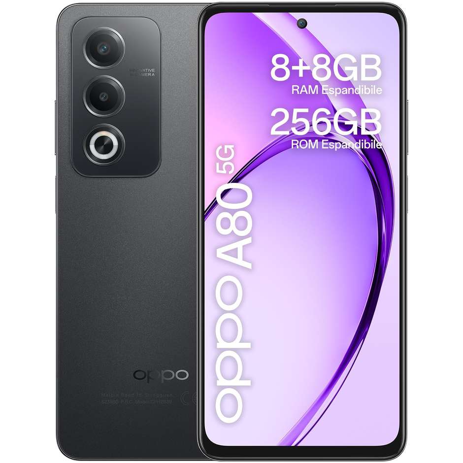 OPPO A80 5G Smartphone 6.67” RAM 16 GB Memoria 256 GB Android 14 Colore Starry Black