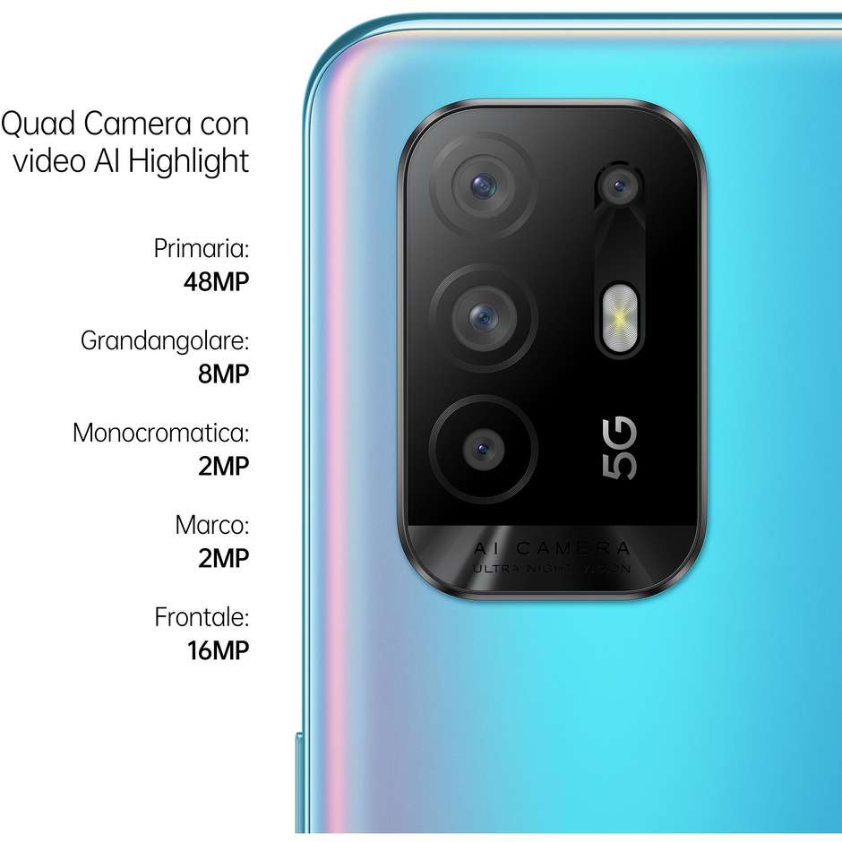 Oppo A94 5G Smartphone 6,43" Full HD+ Ram 8 Gb Memoria 128 Gb Android colore Cosmic Blue