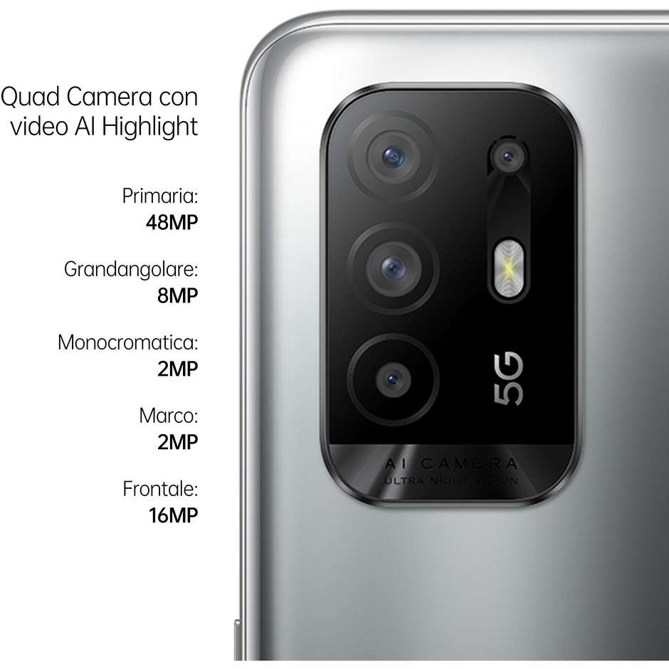 Oppo A94 5G Smartphone 6,43" Full HD+ Ram 8 Gb Memoria 128 Gb Android colore Fluid Black