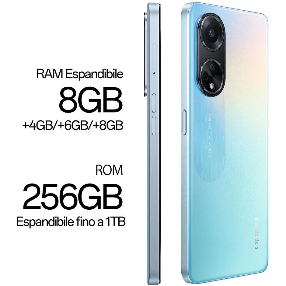 OPPO A98 Smartphone 5G 6.72” Ram 8 Gb Memoria 256 Gb Android 13 Colore Blu