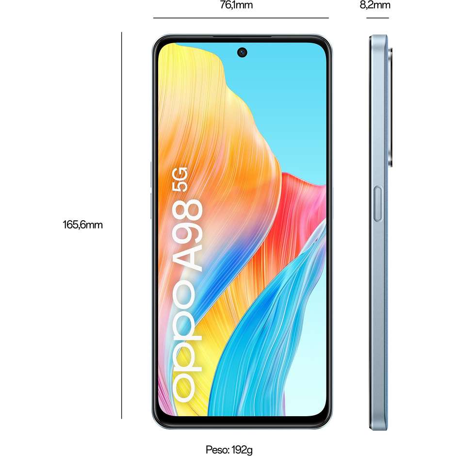 OPPO A98 Smartphone 5G 6.72” Ram 8 Gb Memoria 256 Gb Android 13 Colore Blu