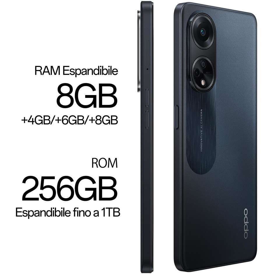OPPO A98 Smartphone 5G 6.72” Ram 8 Gb Memoria 256 Gb Android 13 Colore Nero