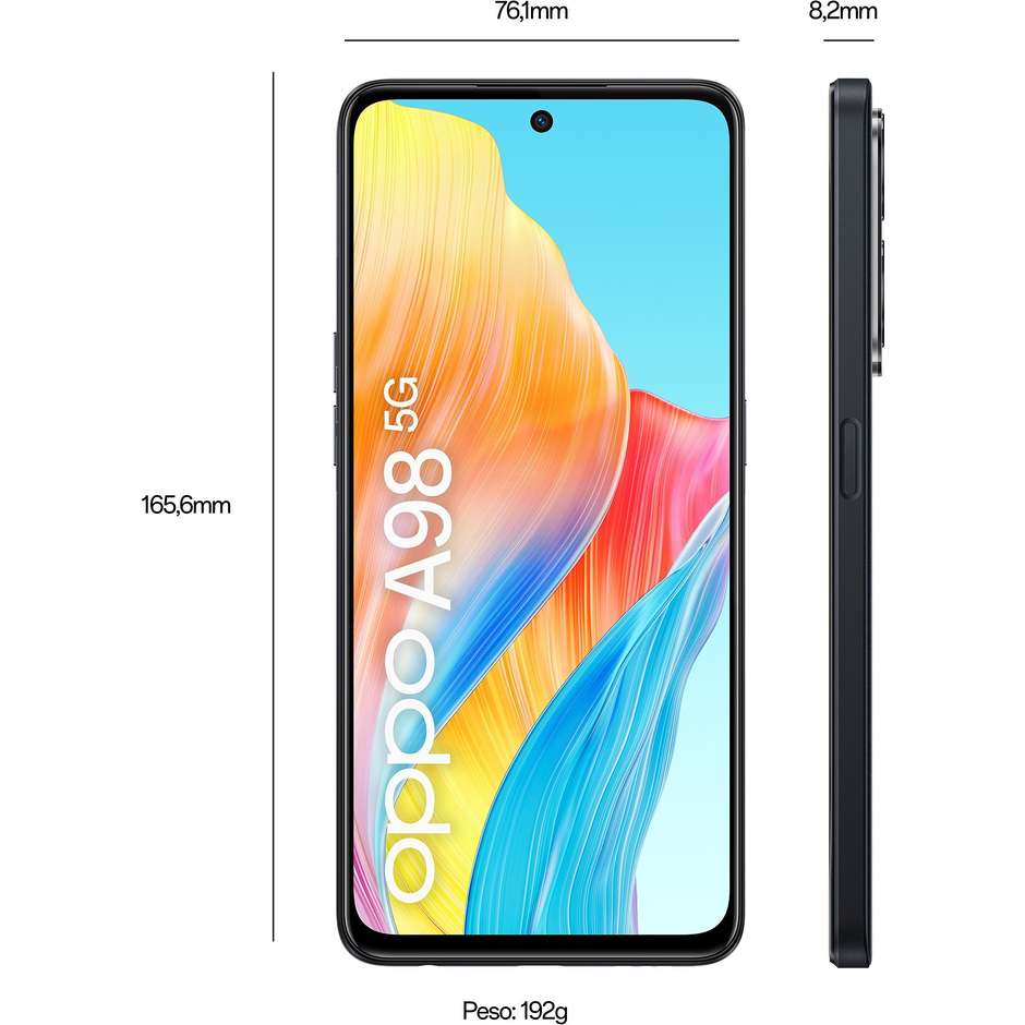 OPPO A98 Smartphone 5G 6.72” Ram 8 Gb Memoria 256 Gb Android 13 Colore Nero