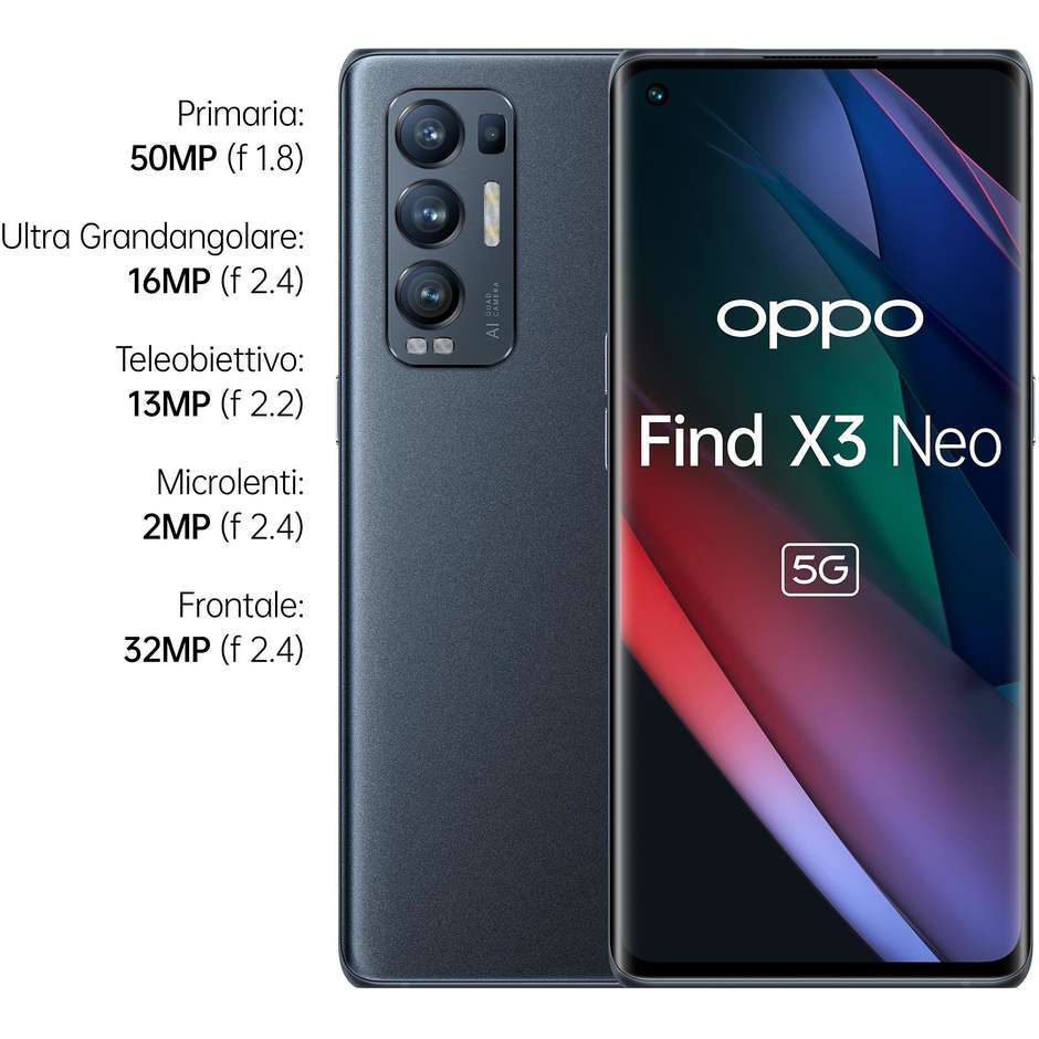 Oppo Find X3 Neo 5G Smartphone 6,55'' Ram 12 Gb Memoria 256 Gb Android colore Starlight Black