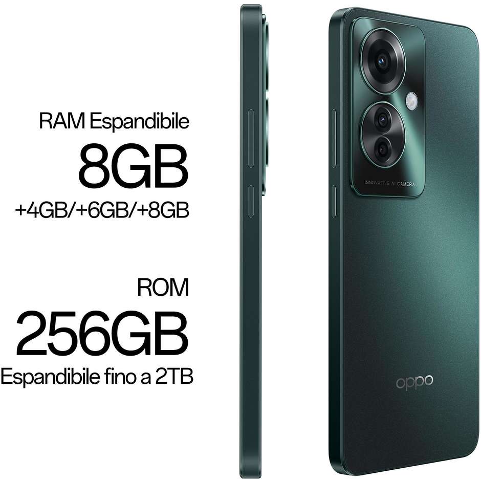 Oppo Reno 11 F Smartphone 5G  6,7" Ram 8 Gb Memoria 256 Gb Android colore verde