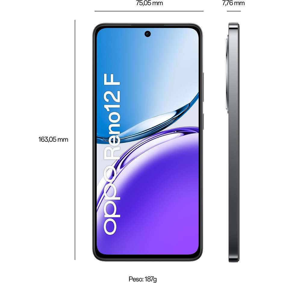 OPPO Reno 12 F Smartphone 4G 6.67” Full HD+ Ram 16 GB Memoria 256 GB Colore Grigio