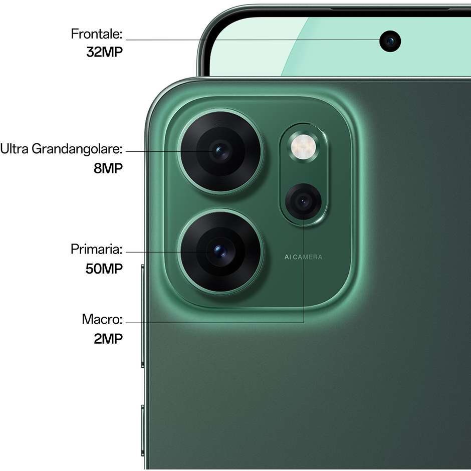OPPO Reno 14 F Smartphone 5G 6.57" Ram 8 GB Memoria 256 GB Android 15 Colore Verde