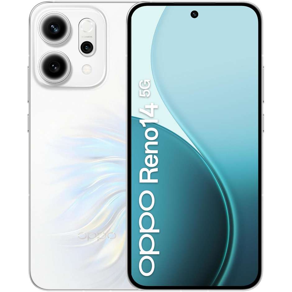 OPPO Reno 14 Smartphone 5G 16,7 cm (6.59") AMOLED 120Hz 12 GB 512 GB Tripla Fotocamera 50 MP AI 5000 mAh Bianco