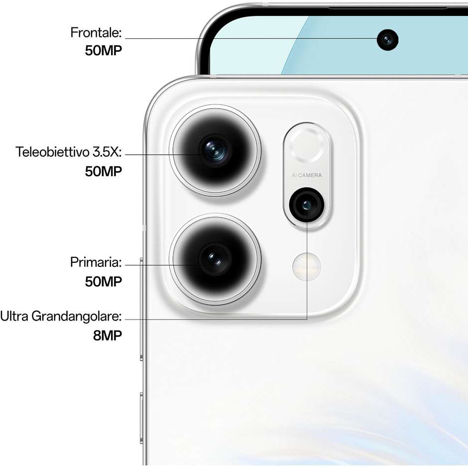 OPPO Reno 14 Smartphone 5G 16,7 cm (6.59") AMOLED 120Hz 12 GB 512 GB Tripla Fotocamera 50 MP AI 5000 mAh Bianco