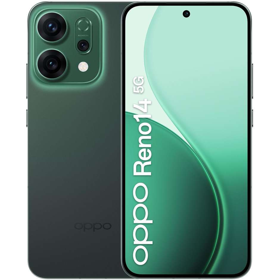 OPPO Reno 14 Smartphone 5G 16,7 cm (6.59") AMOLED 120Hz 12 GB 512 GB Tripla Fotocamera 50 MP AI 5000 mAh Verde
