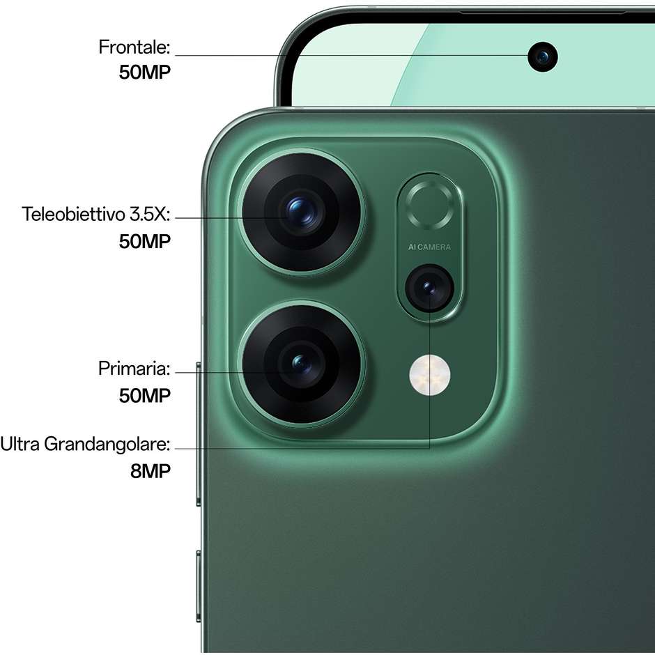 OPPO Reno 14 Smartphone 5G 16,7 cm (6.59") AMOLED 120Hz 12 GB 512 GB Tripla Fotocamera 50 MP AI 5000 mAh Verde